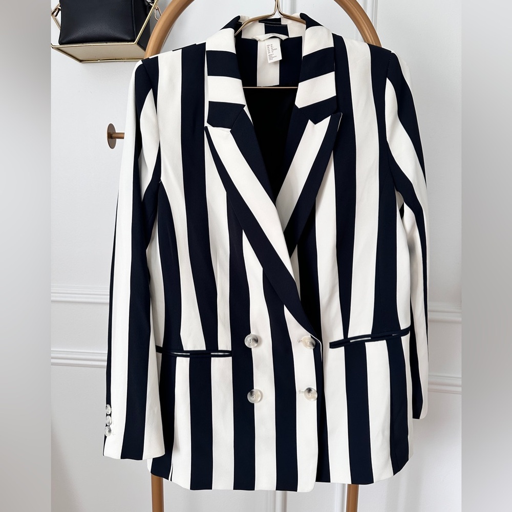 H&M Navy and White Striped Blazer